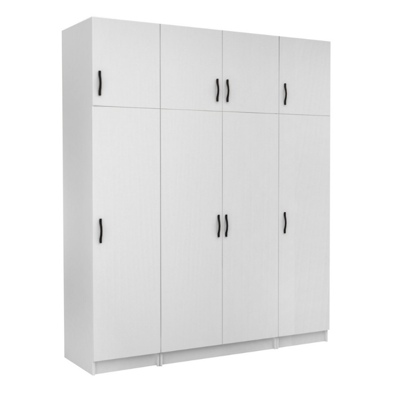 Ντουλάπα ρούχων τετράφυλλη με πατάρι χρώμα λευκό