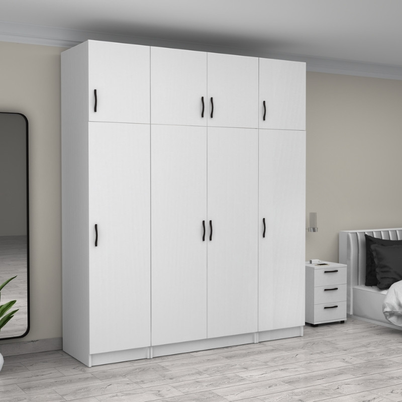 Ντουλάπα ρούχων τετράφυλλη με πατάρι χρώμα λευκό 4