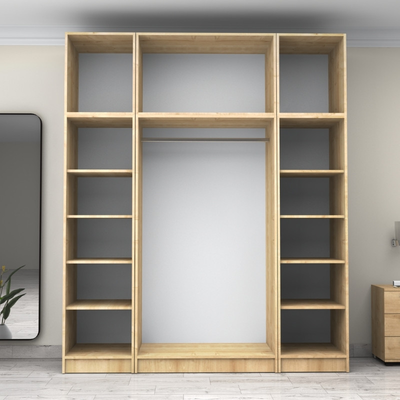 Ντουλάπα ρούχων τετράφυλλη με πατάρι χρώμα φυσικό οξιάς 3