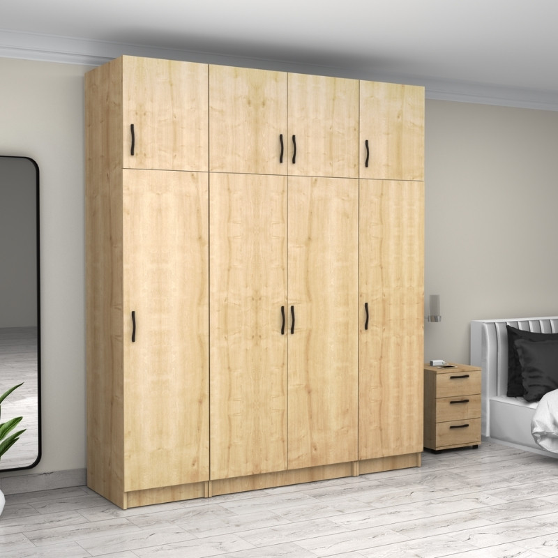 Ντουλάπα ρούχων τετράφυλλη με πατάρι χρώμα φυσικό οξιάς 4