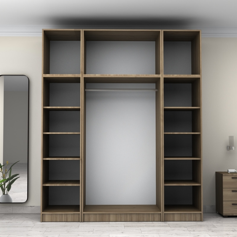 Ντουλάπα ρούχων τετράφυλλη με πατάρι χρώμα καρυδί 3