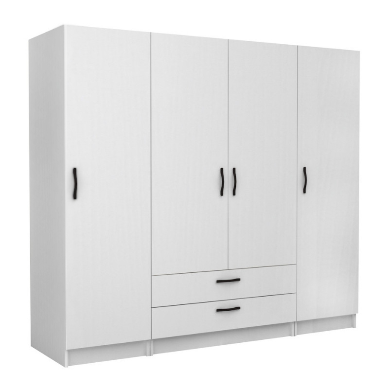 Ντουλάπα ρούχων τετράφυλλη με συρτάρια χρώμα λευκό
