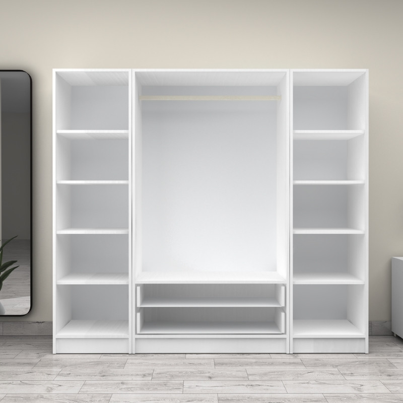 Ντουλάπα ρούχων τετράφυλλη με συρτάρια χρώμα λευκό 3