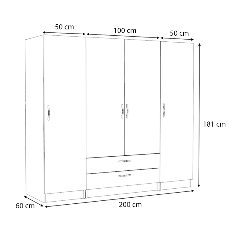 Ντουλάπα ρούχων τετράφυλλη με συρτάρια χρώμα λευκό 5