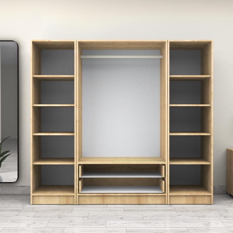 Ντουλάπα ρούχων τετράφυλλη με συρτάρια χρώμα φυσικό οξιάς 3