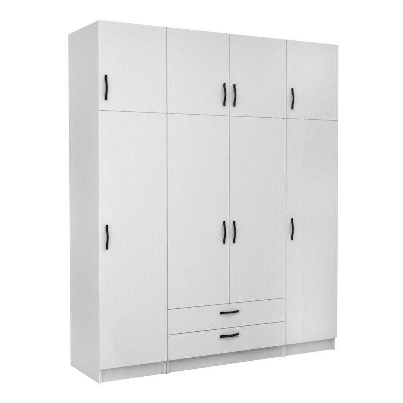 Ντουλάπα ρούχων τετράφυλλη με πατάρι και συρτάρια χρώμα λευκό