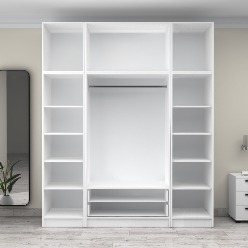 Ντουλάπα ρούχων τετράφυλλη με πατάρι και συρτάρια χρώμα λευκό 3