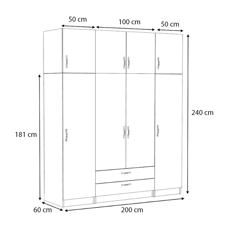 Ντουλάπα ρούχων τετράφυλλη με πατάρι και συρτάρια χρώμα λευκό 5