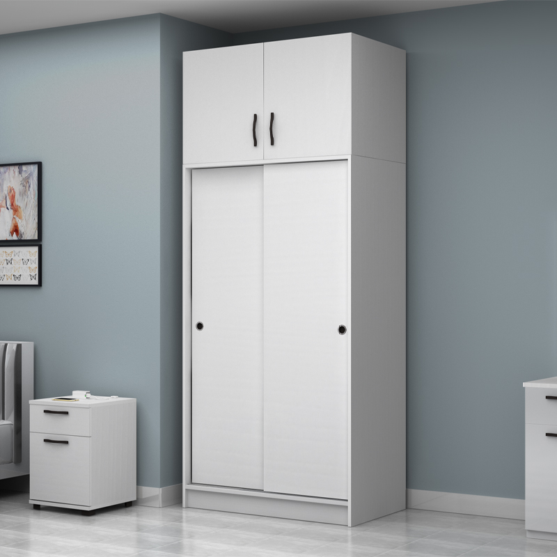 Ντουλάπα ρούχων δίφυλλη συρόμενη με πατάρι χρώμα λευκό 3