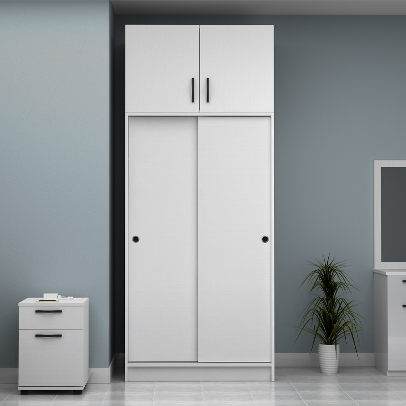 Ντουλάπα ρούχων δίφυλλη συρόμενη με πατάρι χρώμα λευκό 4