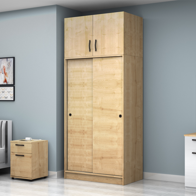 Ντουλάπα ρούχων δίφυλλη συρόμενη με πατάρι χρώμα φυσικό οξιάς 3