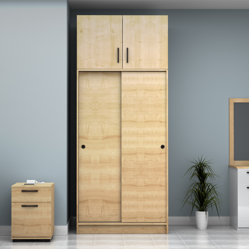 Ντουλάπα ρούχων δίφυλλη συρόμενη με πατάρι χρώμα φυσικό οξιάς 4