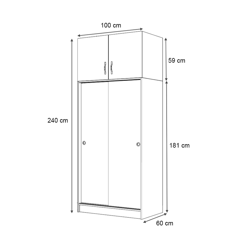 Ντουλάπα ρούχων δίφυλλη συρόμενη με πατάρι χρώμα φυσικό οξιάς 5