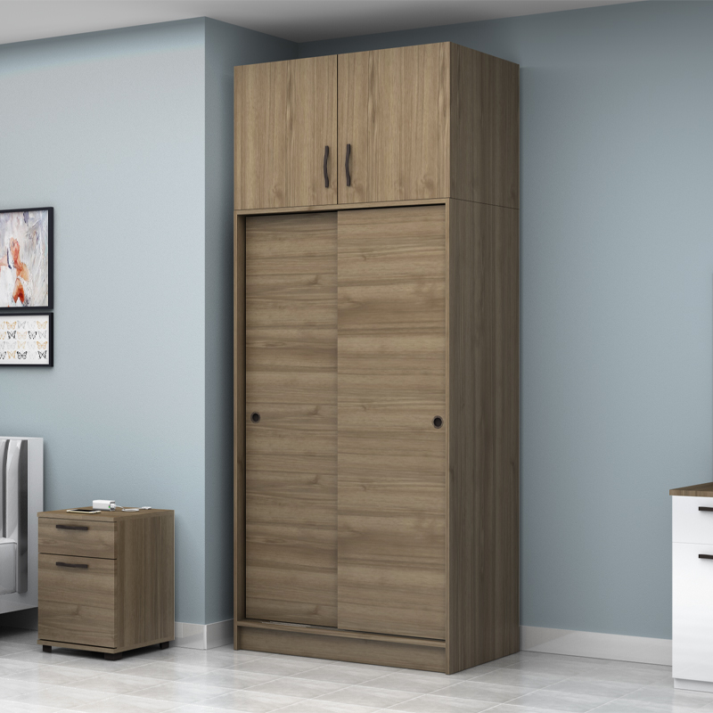 Ντουλάπα ρούχων δίφυλλη συρόμενη με πατάρι χρώμα καρυδί 3