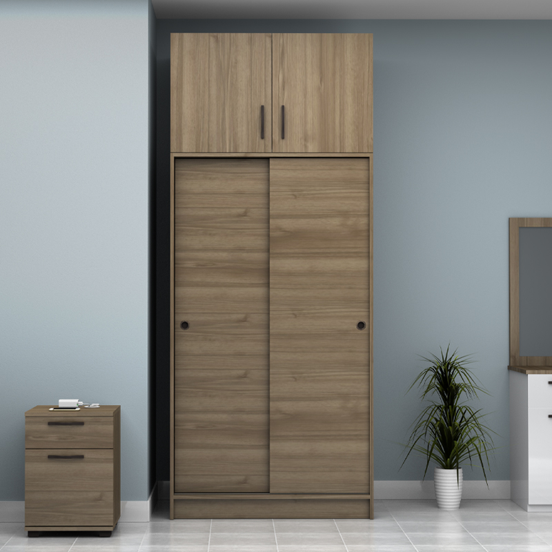 Ντουλάπα ρούχων δίφυλλη συρόμενη με πατάρι χρώμα καρυδί 4