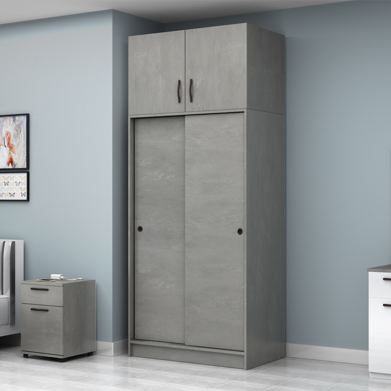 Ντουλάπα ρούχων δίφυλλη συρόμενη με πατάρι χρώμα γκρι σκυροδέματος 3