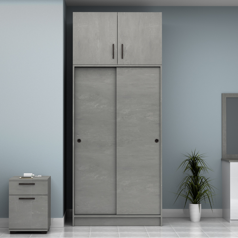 Ντουλάπα ρούχων δίφυλλη συρόμενη με πατάρι χρώμα γκρι σκυροδέματος 4
