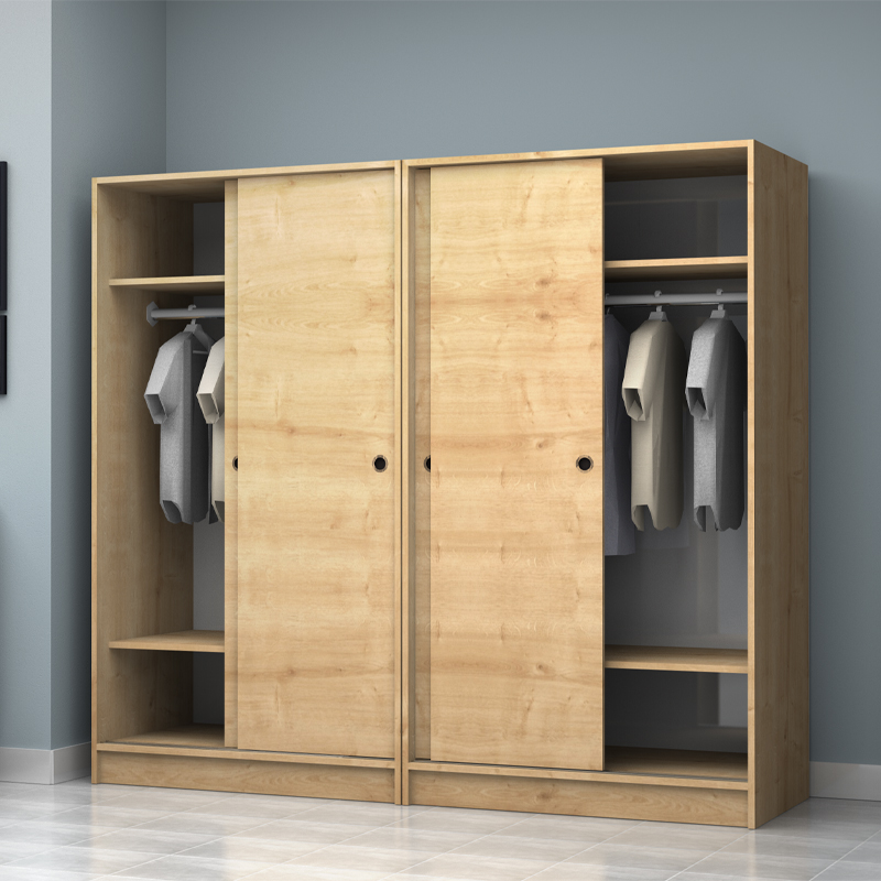 Ντουλάπα ρούχων τετράφυλλη συρόμενη χρώμα φυσικό οξιάς 2