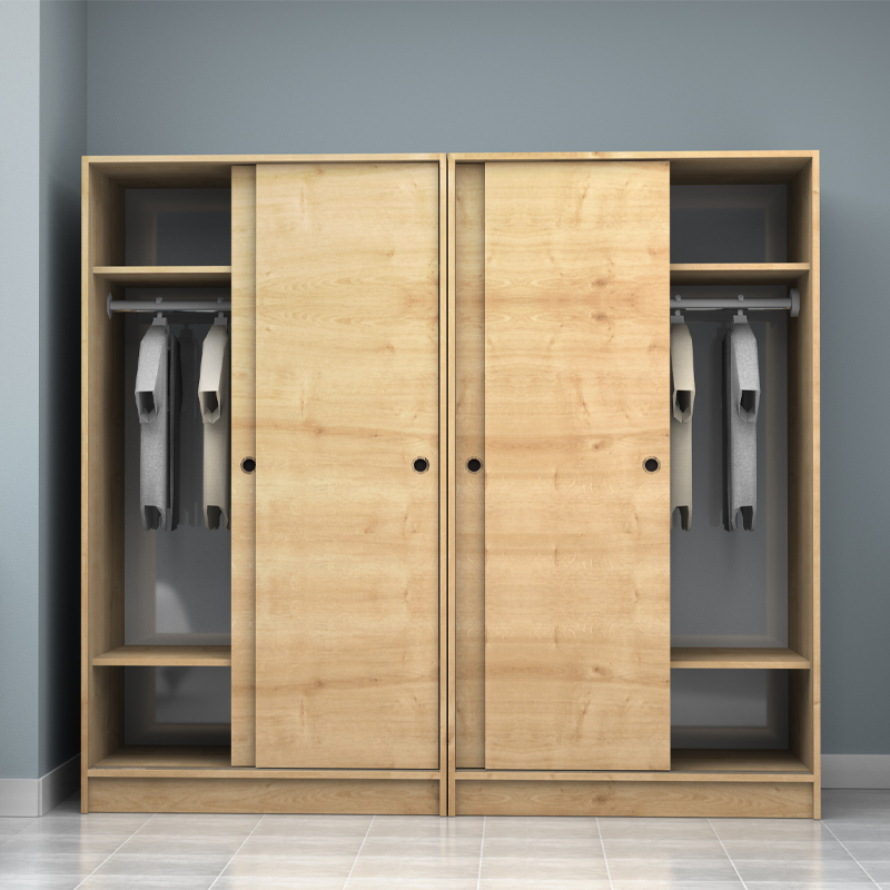 Ντουλάπα ρούχων τετράφυλλη συρόμενη χρώμα φυσικό οξιάς 3