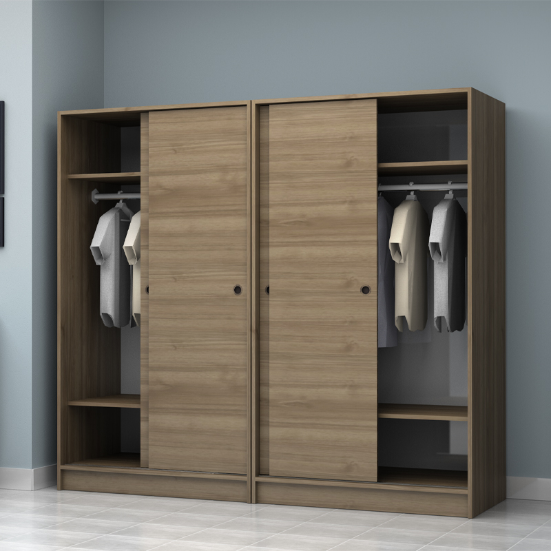 Ντουλάπα ρούχων τετράφυλλη συρόμενη χρώμα καρυδί 2