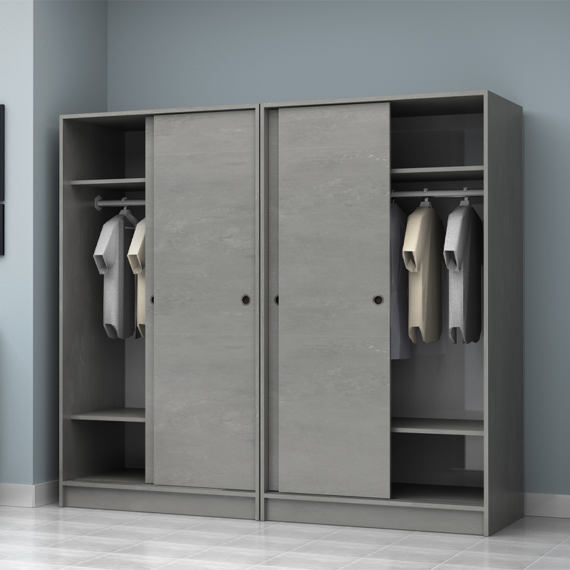Ντουλάπα ρούχων τετράφυλλη συρόμενη χρώμα γκρι σκυροδέματος 2