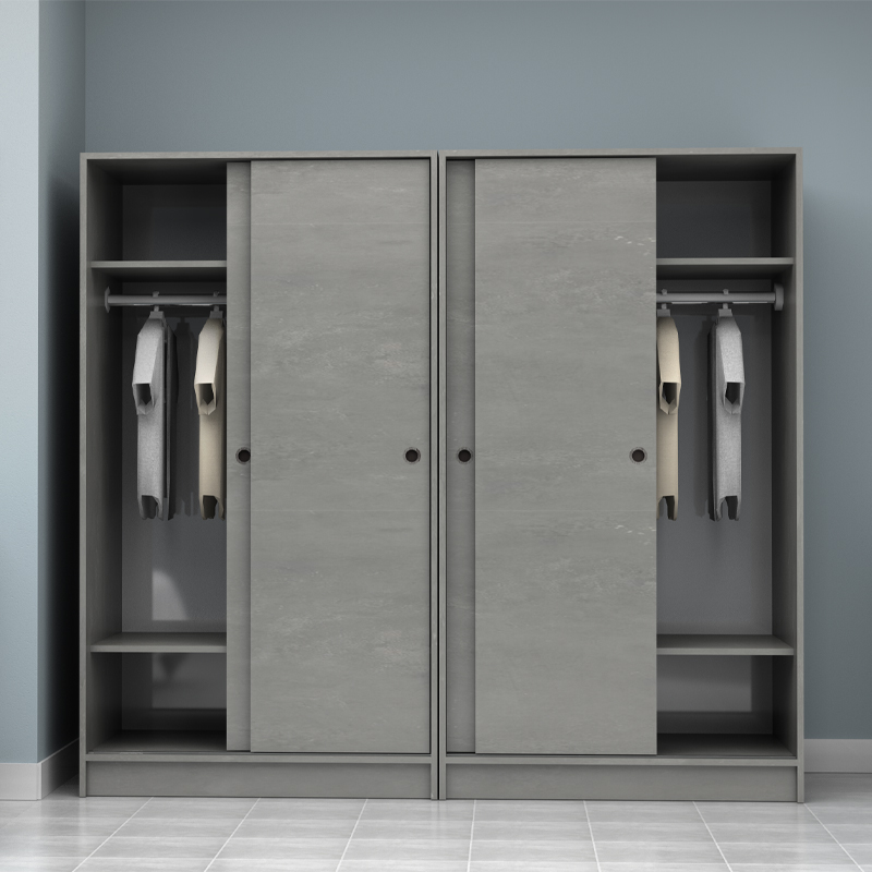 Ντουλάπα ρούχων τετράφυλλη συρόμενη χρώμα γκρι σκυροδέματος 3