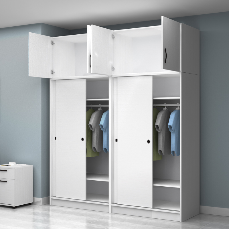 Ντουλάπα ρούχων τετράφυλλη συρόμενη με πατάρι χρώμα λευκό 2