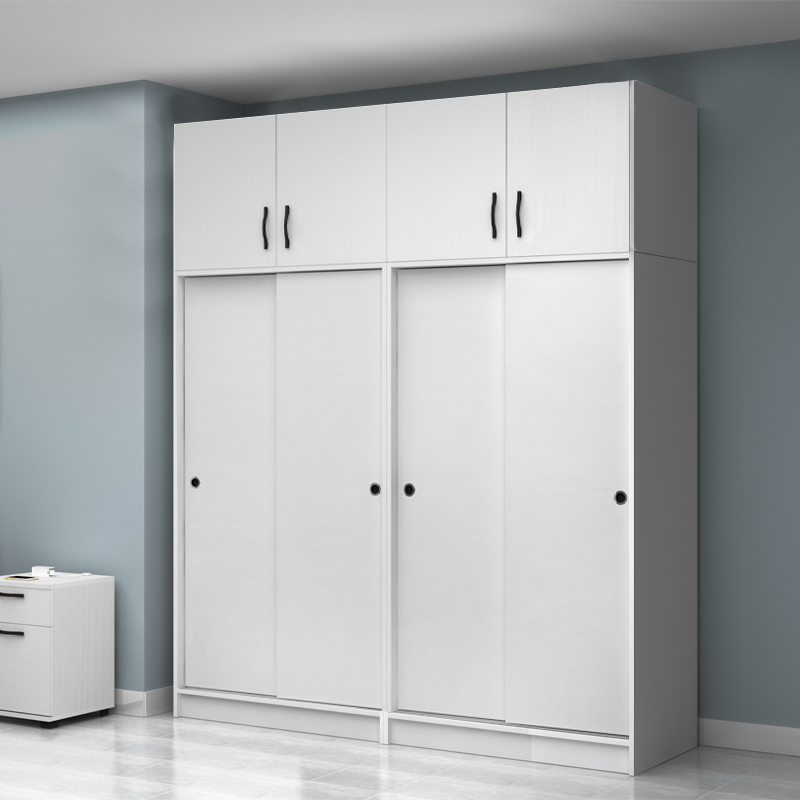 Ντουλάπα ρούχων τετράφυλλη συρόμενη με πατάρι χρώμα λευκό 3