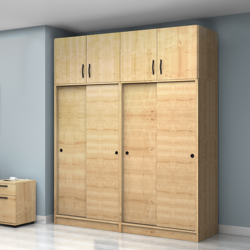 Ντουλάπα ρούχων τετράφυλλη συρόμενη με πατάρι χρώμα φυσικό οξιάς 3