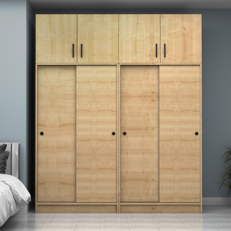 Ντουλάπα ρούχων τετράφυλλη συρόμενη με πατάρι χρώμα φυσικό οξιάς 4