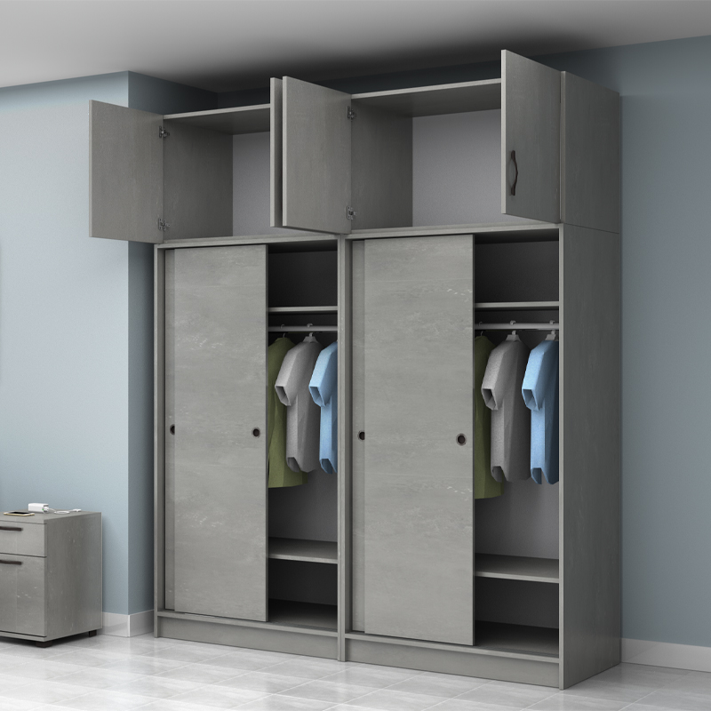 Ντουλάπα ρούχων τετράφυλλη συρόμενη με πατάρι χρώμα γκρι σκυροδέματος 2