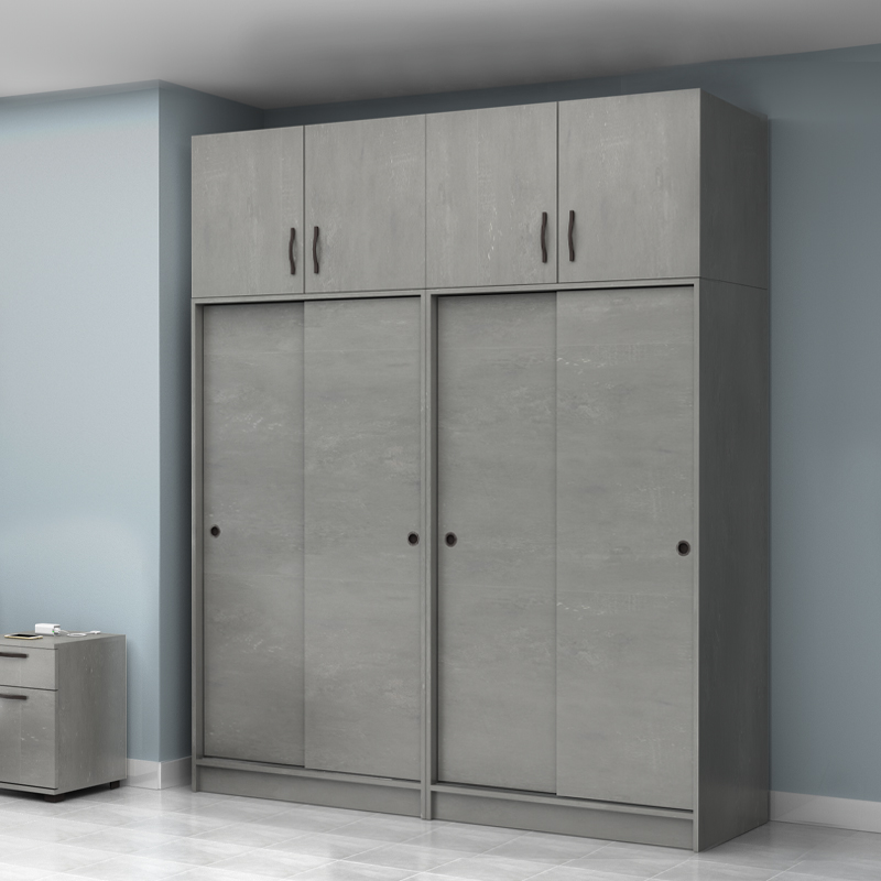 Ντουλάπα ρούχων τετράφυλλη συρόμενη με πατάρι χρώμα γκρι σκυροδέματος 3