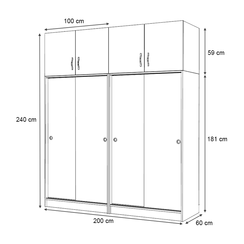 Ντουλάπα ρούχων τετράφυλλη συρόμενη με πατάρι χρώμα γκρι σκυροδέματος 5