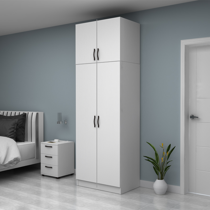 Ντουλάπα ρούχων δίφυλλη με πατάρι χρώμα λευκό 3