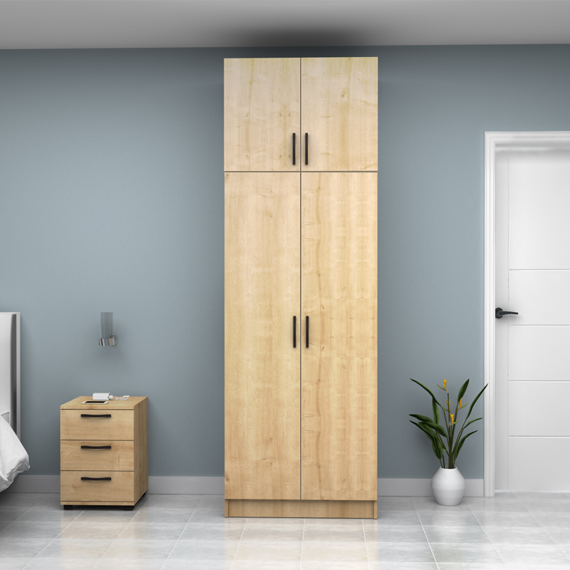 Ντουλάπα ρούχων δίφυλλη με πατάρι χρώμα φυσικό οξιάς 4
