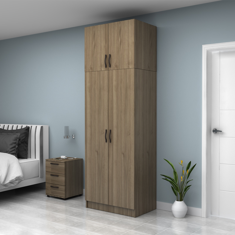 Ντουλάπα ρούχων δίφυλλη με πατάρι χρώμα καρυδί 3