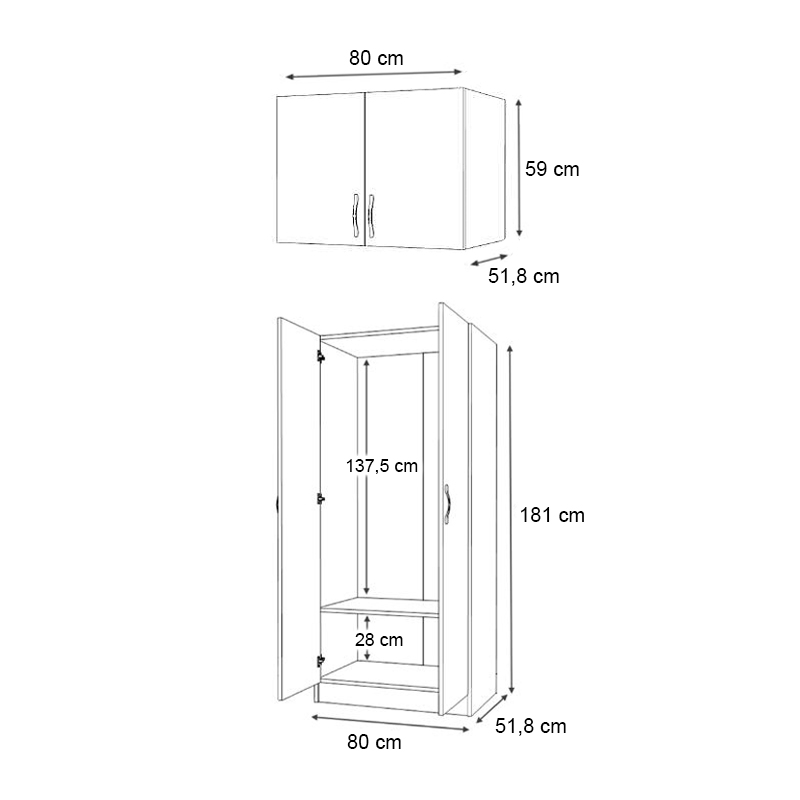 Ντουλάπα ρούχων δίφυλλη με πατάρι χρώμα καρυδί 6