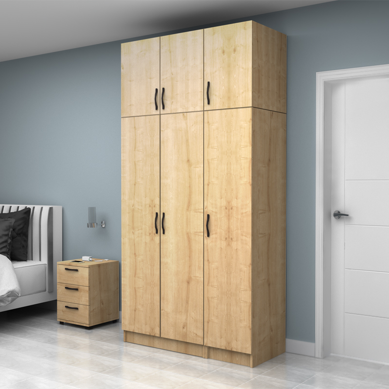 Ντουλάπα ρούχων τρίφυλλη με πατάρι χρώμα φυσικό οξιάς 3