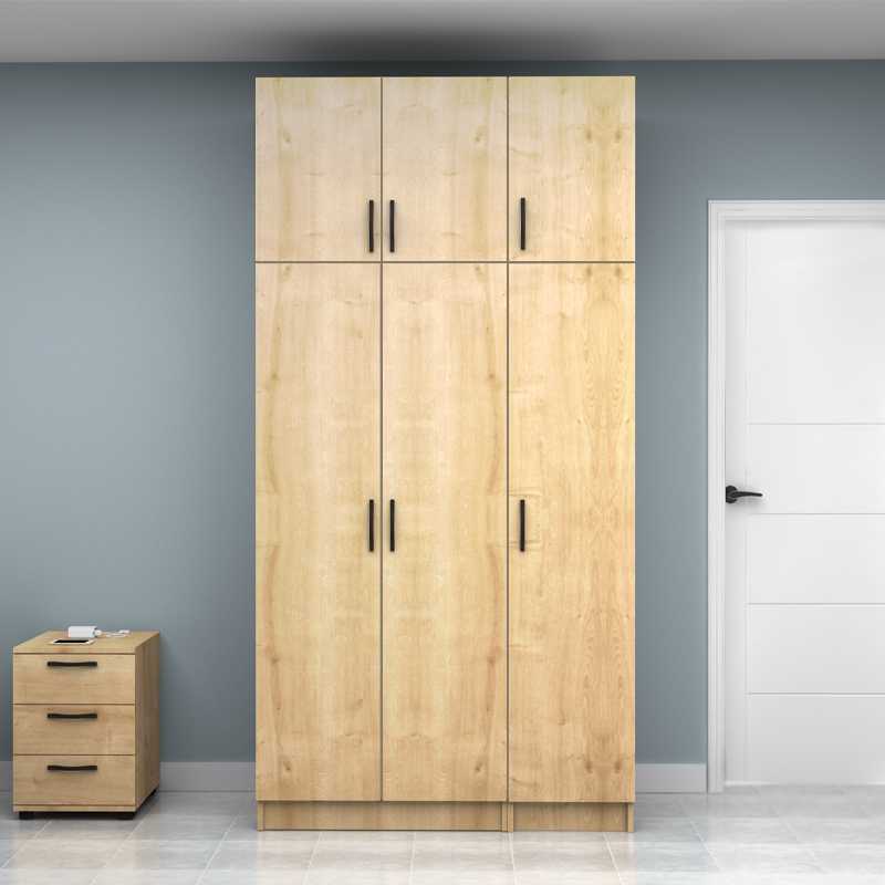 Ντουλάπα ρούχων τρίφυλλη με πατάρι χρώμα φυσικό οξιάς 4