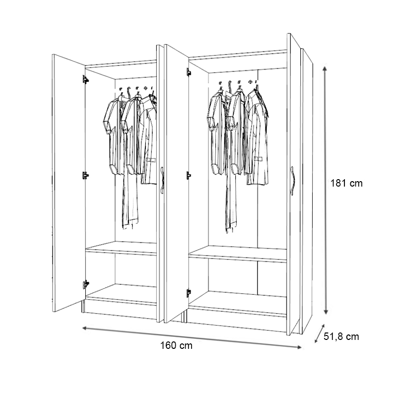 Ντουλάπα ρούχων τετράφυλλη χρώμα λευκό 5