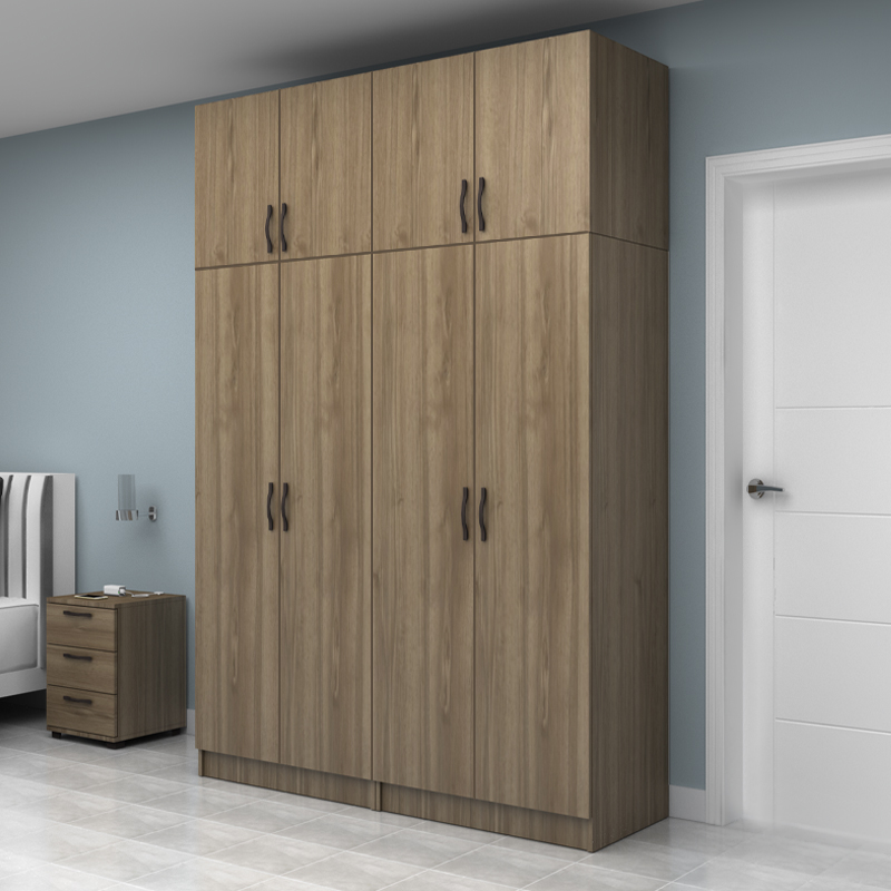 Ντουλάπα ρούχων τετράφυλλη με πατάρι χρώμα καρυδί 3