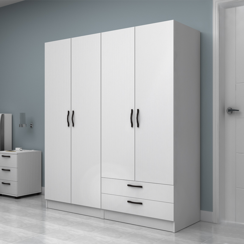 Ντουλάπα ρούχων τετράφυλλη με συρτάρια χρώμα λευκό 3