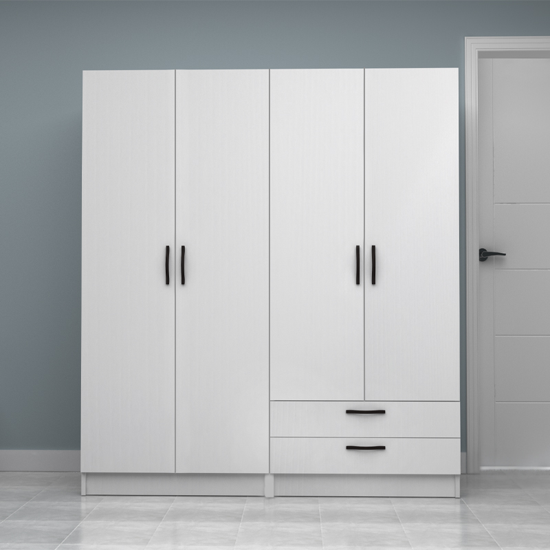 Ντουλάπα ρούχων τετράφυλλη με συρτάρια χρώμα λευκό 4