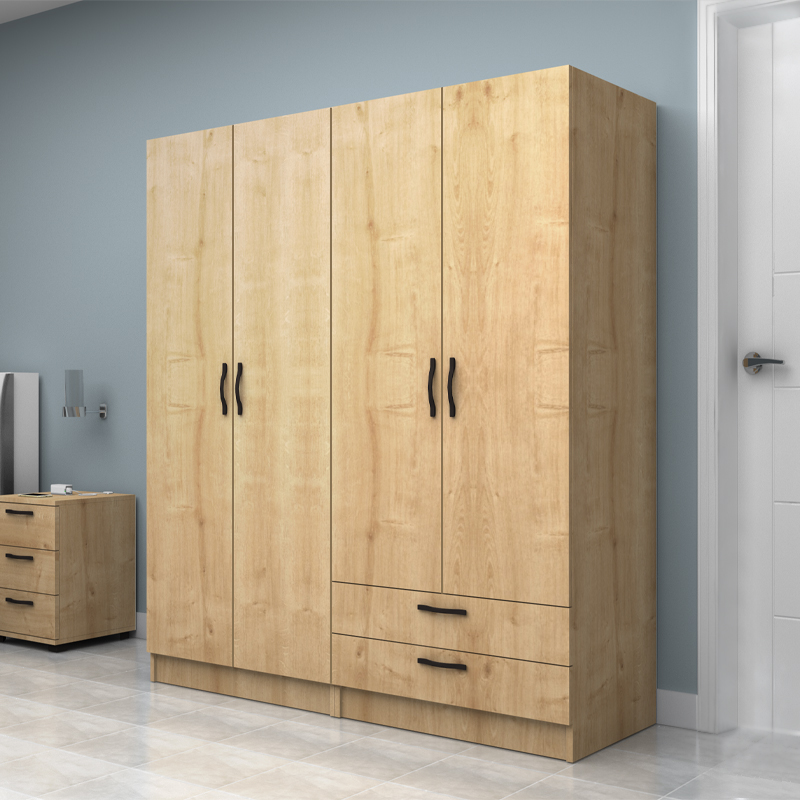 Ντουλάπα ρούχων τετράφυλλη με συρτάρια χρώμα φυσικό οξιάς 3