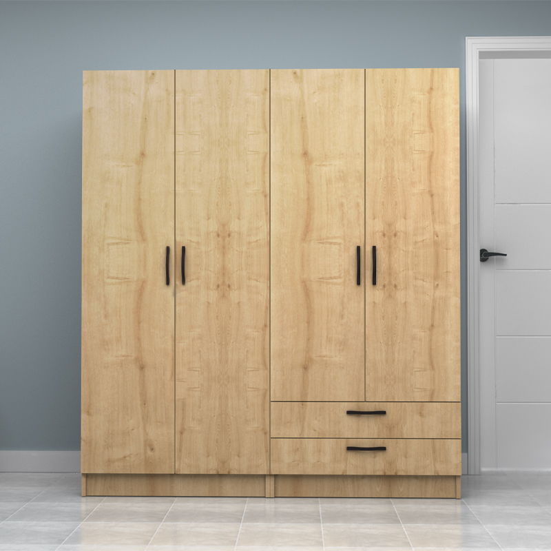 Ντουλάπα ρούχων τετράφυλλη με συρτάρια χρώμα φυσικό οξιάς 4