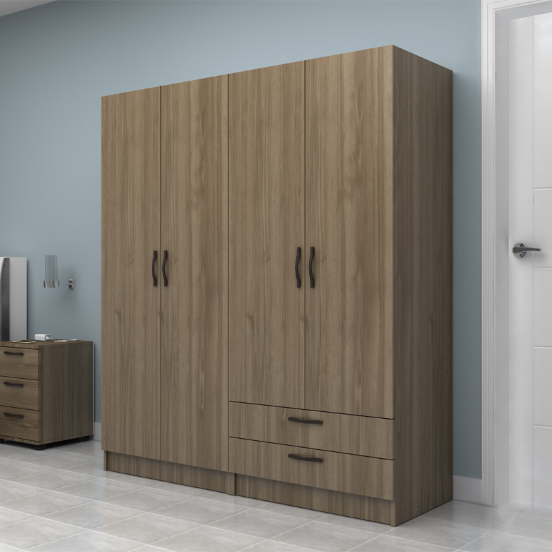 Ντουλάπα ρούχων τετράφυλλη με συρτάρια χρώμα καρυδί 3