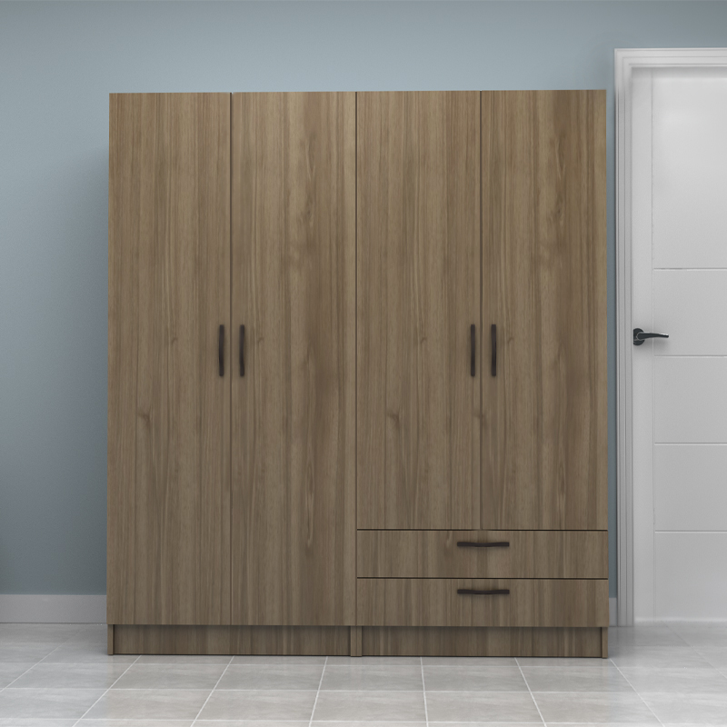 Ντουλάπα ρούχων τετράφυλλη με συρτάρια χρώμα καρυδί 4