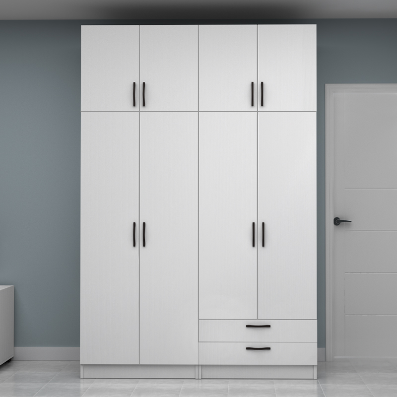 Ντουλάπα ρούχων τετράφυλλη με πατάρι και συρτάρια χρώμα λευκό 4