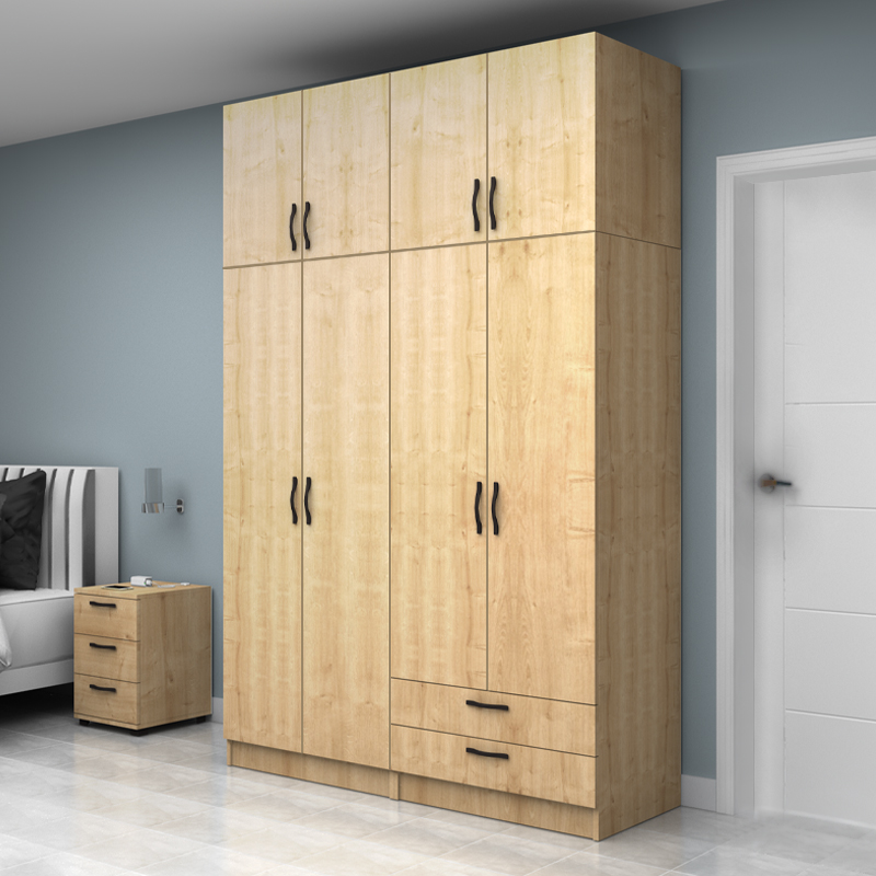 Ντουλάπα ρούχων τετράφυλλη με πατάρι και συρτάρια χρώμα φυσικό οξιάς 3