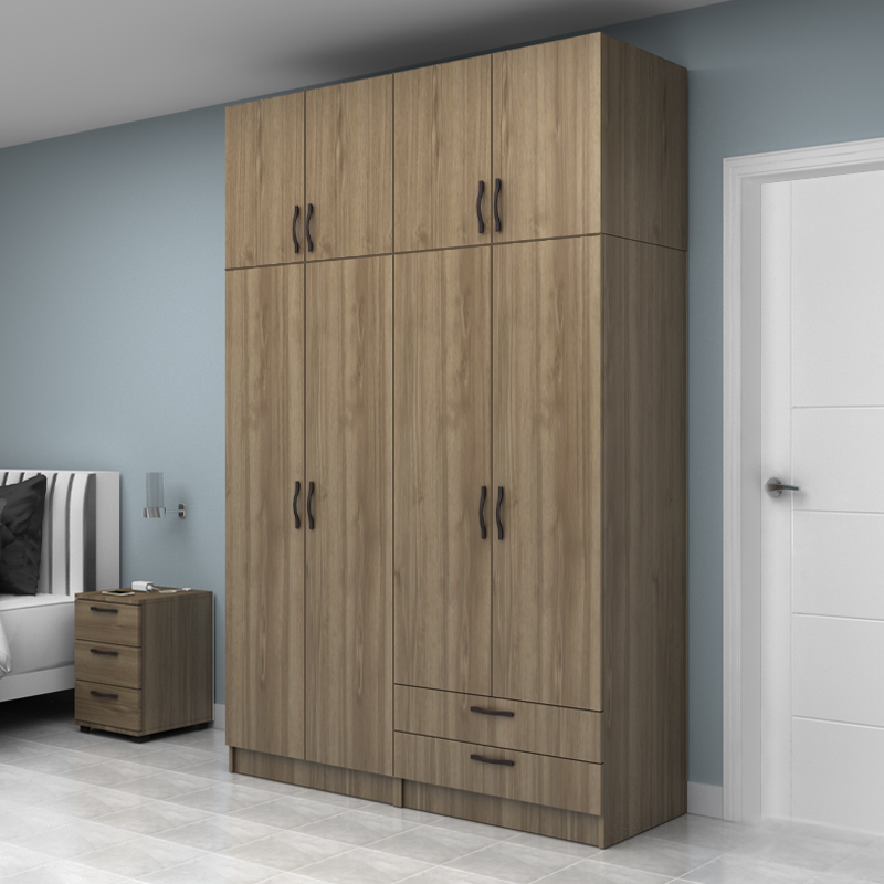 Ντουλάπα ρούχων τετράφυλλη με πατάρι και συρτάρια χρώμα καρυδί 3